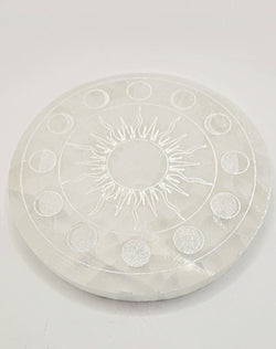 Selenite Charging Plates with Chakra Symbol Etching