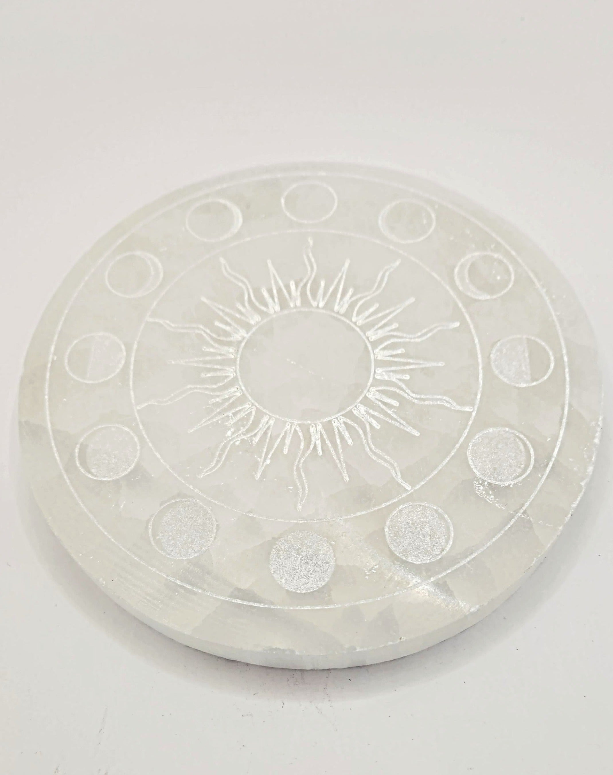 Selenite Charging Plates with Chakra Symbol Etching