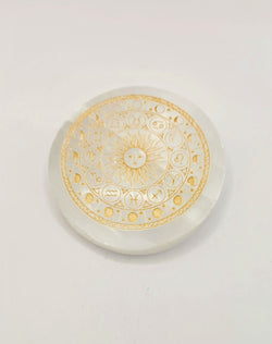 Selenite Gold Disc Charging Plate (Astrological)