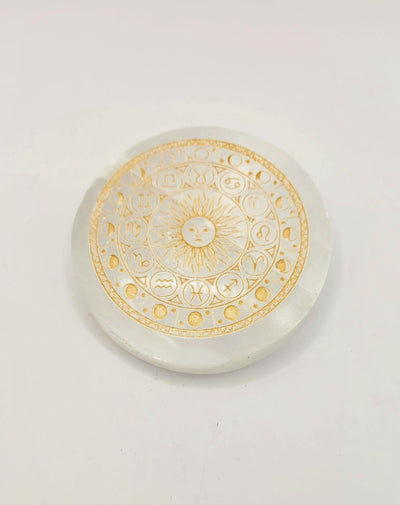 Selenite Gold Disc Charging Plate (Astrological)