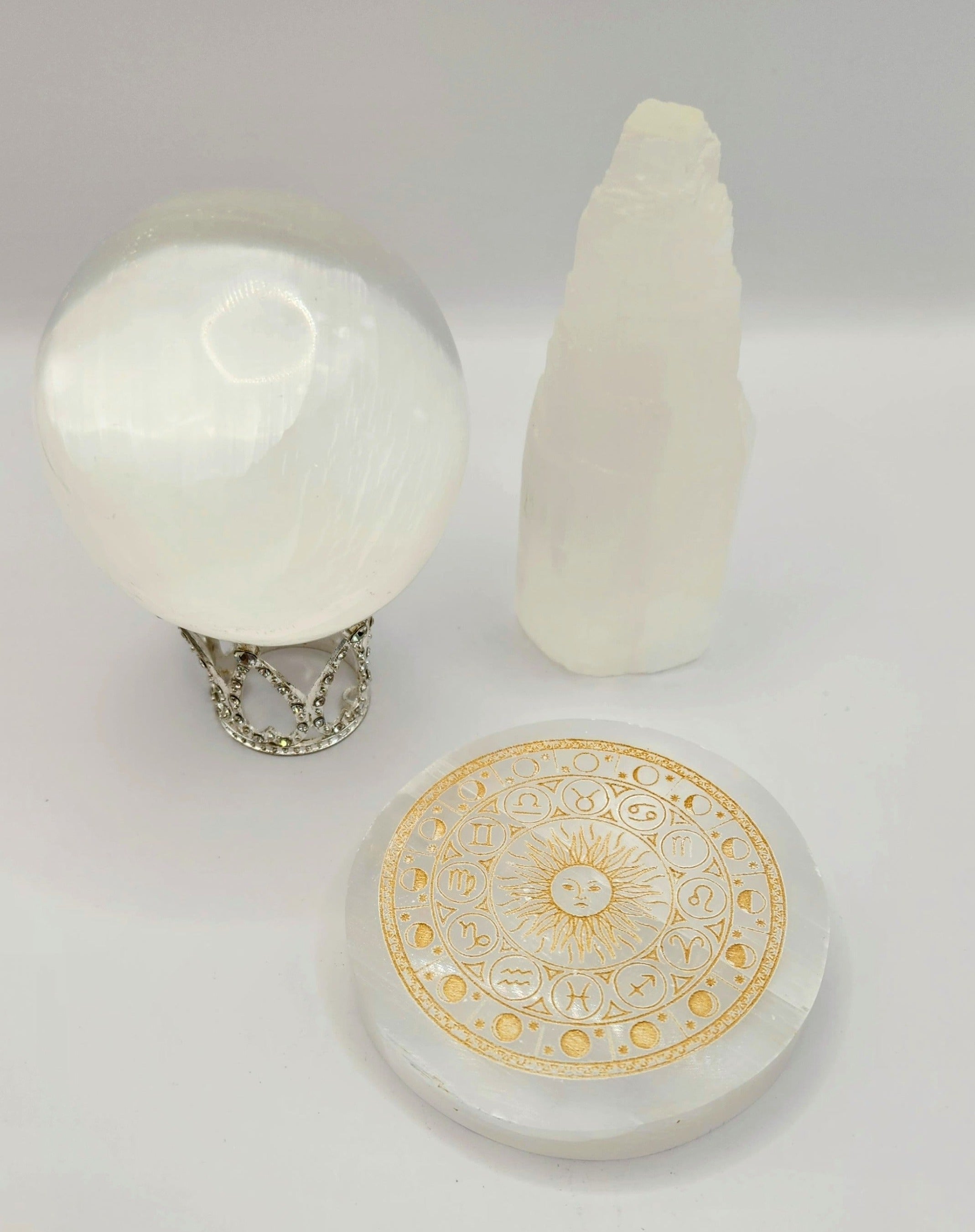 Selenite Gold Disc Charging Plate (Astrological)