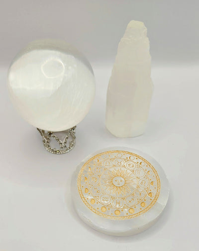 Selenite Gold Disc Charging Plate (Astrological)