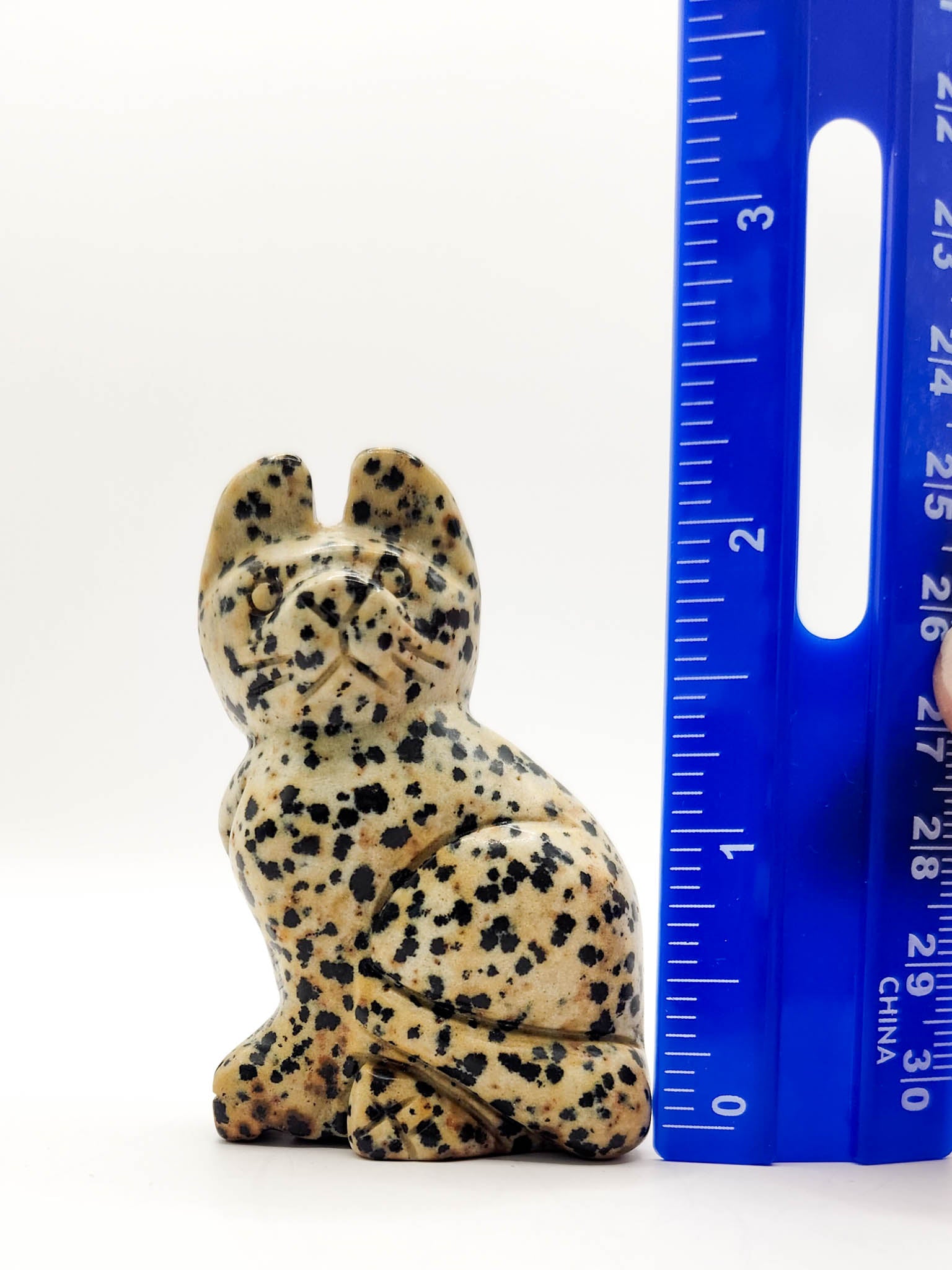 Dalmatian Jasper Crystal Cat Figurine